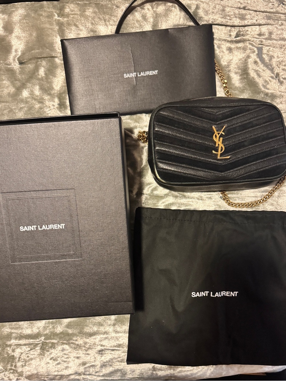 RARE Saint Laurent Black Quilted Camera Crossbody with Gold YSL Logo